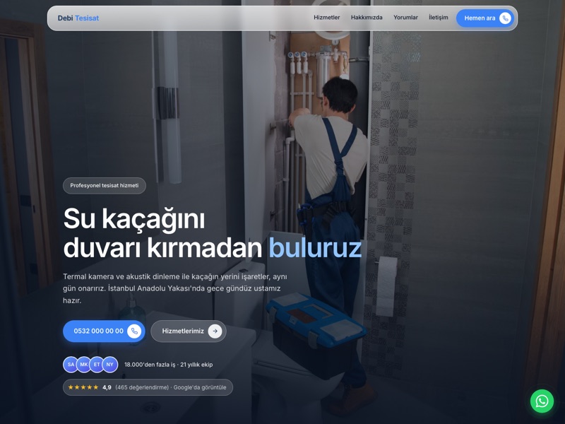 Debi Tesisat web sitesi ekran görüntüsü