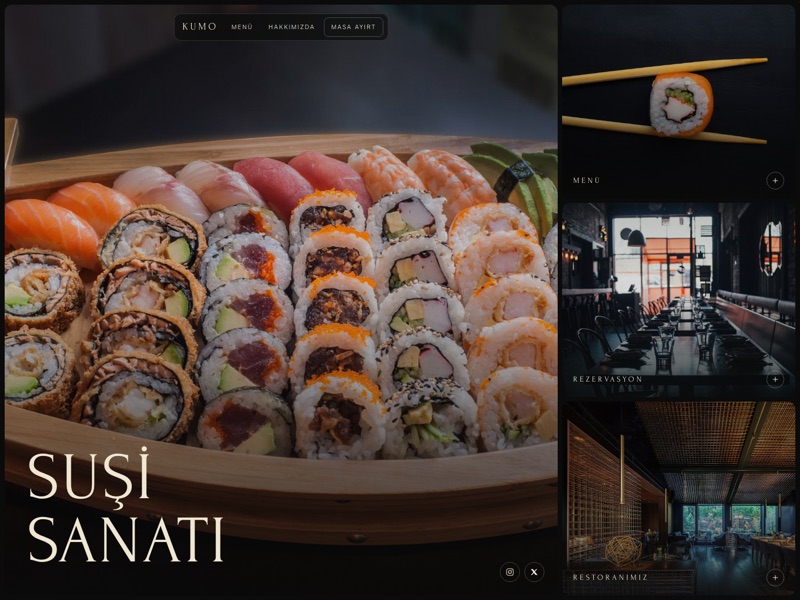 Kumo Suşi web sitesinin masaüstü görünümü